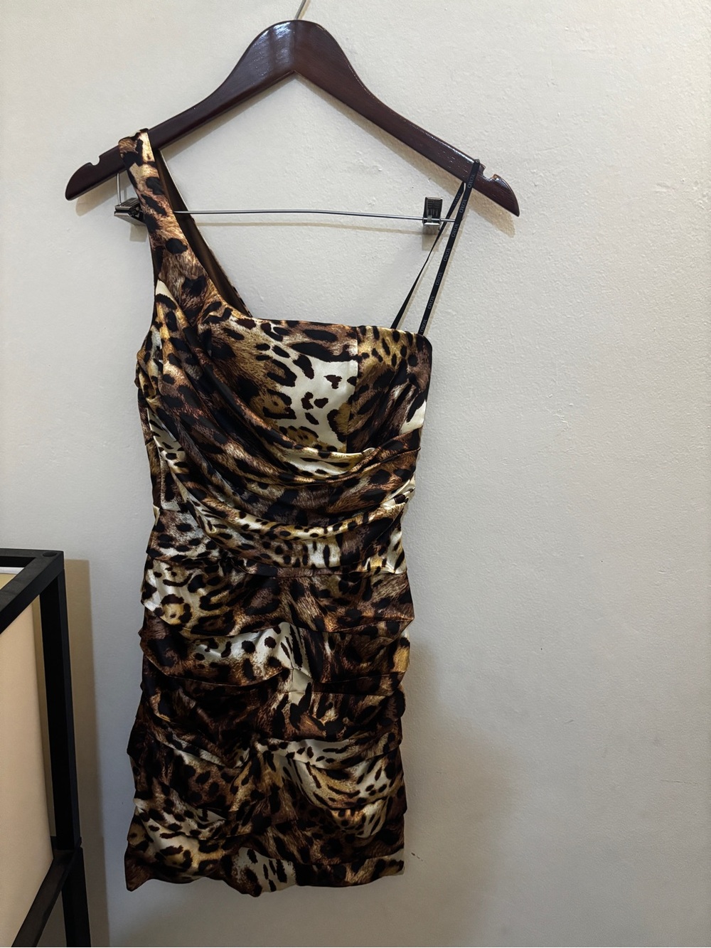 XOXO One-Shoulder Leopard Print Mini Dress - Brown, Black, Cream